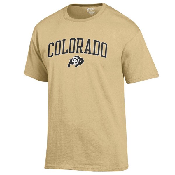 Vegas gold t-shirt with 'Colorado' written out above the CU Buffalo logo.